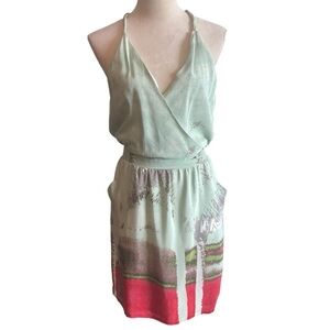 Charlie Jade Silk Faux Wrap Racerback Smocked Mini Dress Art To Wear Wedding Med